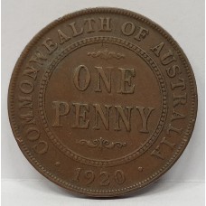 AUSTRALIA 1920 . ONE 1 PENNY . VARIETY . DOUBLE DOT . 6 PEARLS